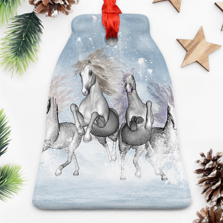 Awesome Running Horses In The Snow Ornament (Bell)