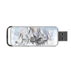 Awesome Running Horses In The Snow Portable Usb Flash (one Side) by FantasyWorld7