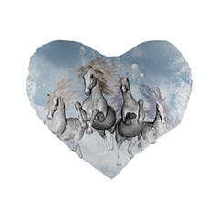 Awesome Running Horses In The Snow Standard 16  Premium Heart Shape Cushions by FantasyWorld7