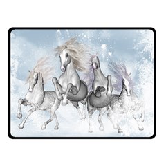 Awesome Running Horses In The Snow Double Sided Fleece Blanket (small)  by FantasyWorld7