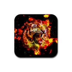 Fire Tiger Rubber Coaster (square)  by stockimagefolio1