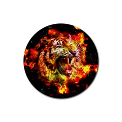 Fire Tiger Rubber Round Coaster (4 Pack)  by stockimagefolio1