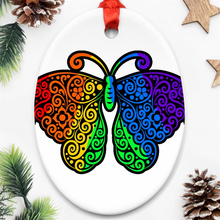 Rainbow butterfly  Ornament (Oval)