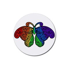 Rainbow Butterfly  Rubber Round Coaster (4 Pack)  by Valentinaart