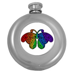 Rainbow Butterfly  Round Hip Flask (5 Oz) by Valentinaart