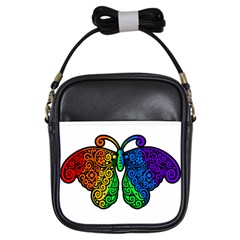 Rainbow Butterfly  Girls Sling Bags by Valentinaart