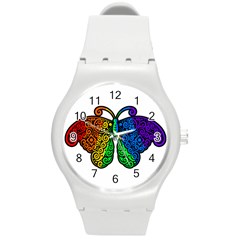 Rainbow Butterfly  Round Plastic Sport Watch (m) by Valentinaart