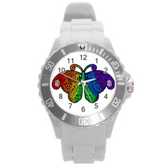 Rainbow Butterfly  Round Plastic Sport Watch (l) by Valentinaart