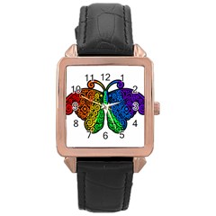 Rainbow Butterfly  Rose Gold Leather Watch  by Valentinaart