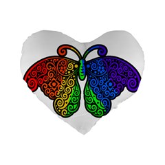 Rainbow Butterfly  Standard 16  Premium Flano Heart Shape Cushions by Valentinaart