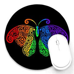 Rainbow Butterfly  Round Mousepads by Valentinaart