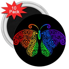 Rainbow Butterfly  3  Magnets (10 Pack)  by Valentinaart