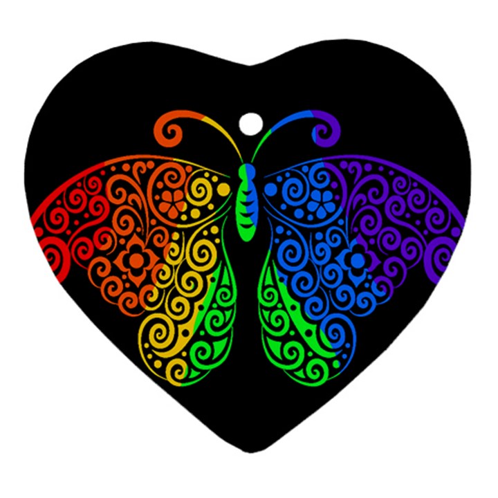 Rainbow butterfly  Heart Ornament (Two Sides)