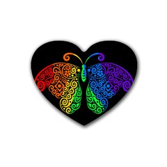 Rainbow Butterfly  Rubber Coaster (heart)  by Valentinaart