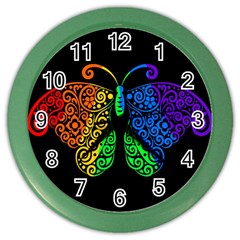 Rainbow Butterfly  Color Wall Clocks by Valentinaart