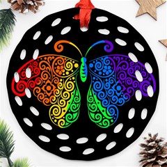 Rainbow Butterfly  Round Filigree Ornament (two Sides) by Valentinaart