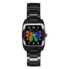 Rainbow Butterfly  Stainless Steel Barrel Watch by Valentinaart