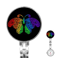 Rainbow Butterfly  Stainless Steel Nurses Watch by Valentinaart