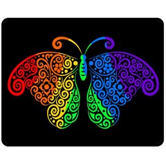 Rainbow Butterfly  Double Sided Fleece Blanket (medium)  by Valentinaart