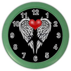 Angel Heart Tattoo Color Wall Clocks by Valentinaart