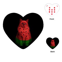 Watermelon Cat Playing Cards (heart)  by Valentinaart