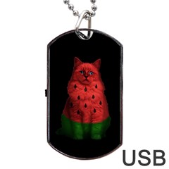 Watermelon Cat Dog Tag Usb Flash (two Sides) by Valentinaart