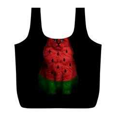 Watermelon Cat Full Print Recycle Bags (l)  by Valentinaart