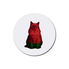 Watermelon Cat Rubber Coaster (round)  by Valentinaart