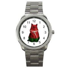 Watermelon Cat Sport Metal Watch by Valentinaart