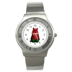 Watermelon Cat Stainless Steel Watch by Valentinaart