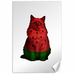 Watermelon Cat Canvas 12  X 18   by Valentinaart