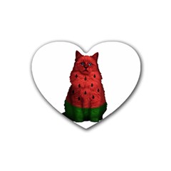 Watermelon Cat Heart Coaster (4 Pack)  by Valentinaart