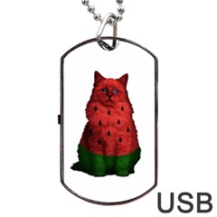 Watermelon Cat Dog Tag Usb Flash (two Sides) by Valentinaart