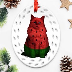 Watermelon Cat Ornament (oval Filigree) by Valentinaart