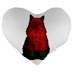 Watermelon Cat Large 19  Premium Heart Shape Cushions by Valentinaart