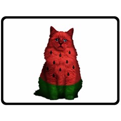 Watermelon Cat Double Sided Fleece Blanket (large)  by Valentinaart