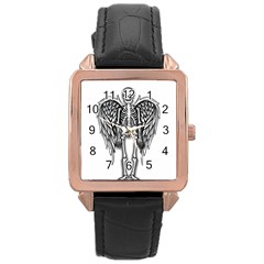 Angel skeleton Rose Gold Leather Watch 