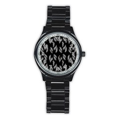 Feather Pattern Stainless Steel Round Watch