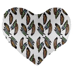 Feather Pattern Large 19  Premium Flano Heart Shape Cushions