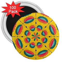 Textured Tropical Mandala 3  Magnets (100 Pack) by linceazul