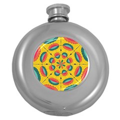 Textured Tropical Mandala Round Hip Flask (5 Oz) by linceazul