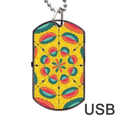 Textured Tropical Mandala Dog Tag Usb Flash (two Sides) by linceazul