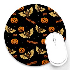 Bat, Pumpkin And Spider Pattern Round Mousepads by Valentinaart