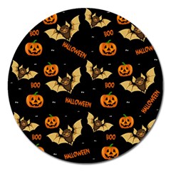 Bat, Pumpkin And Spider Pattern Magnet 5  (round) by Valentinaart