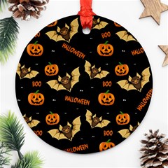 Bat, Pumpkin And Spider Pattern Round Ornament (two Sides) by Valentinaart