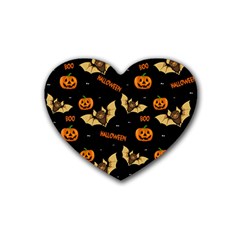 Bat, Pumpkin And Spider Pattern Rubber Coaster (heart)  by Valentinaart