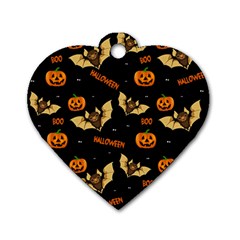 Bat, Pumpkin And Spider Pattern Dog Tag Heart (two Sides) by Valentinaart