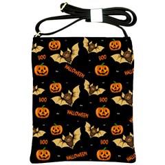 Bat, Pumpkin And Spider Pattern Shoulder Sling Bags by Valentinaart