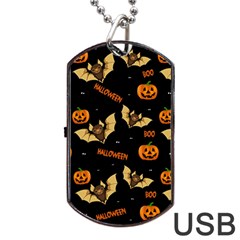 Bat, Pumpkin And Spider Pattern Dog Tag Usb Flash (one Side) by Valentinaart