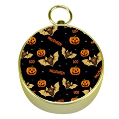 Bat, Pumpkin And Spider Pattern Gold Compasses by Valentinaart